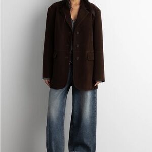 OAK + FORT Paneled Vegan Suede Blazer Oversized Womens